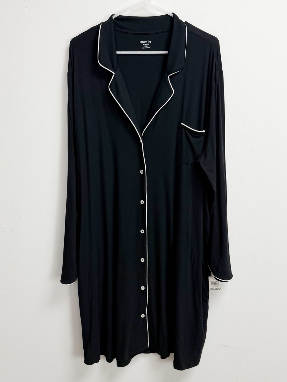 State of Day Nightgown Womens XXL Black White Long Sleeve Sleep Shirt Pajama NWT